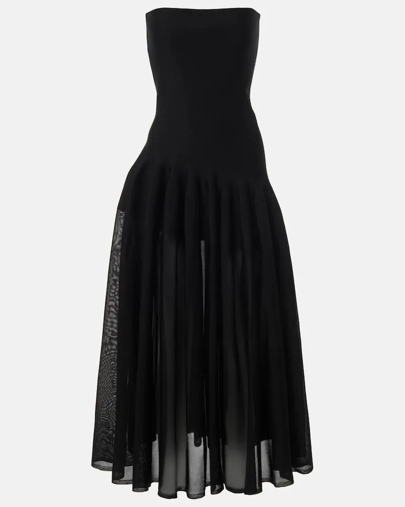 Alaïa AlaÃ¯a Abito lungo senza spalline a pieghe Nero