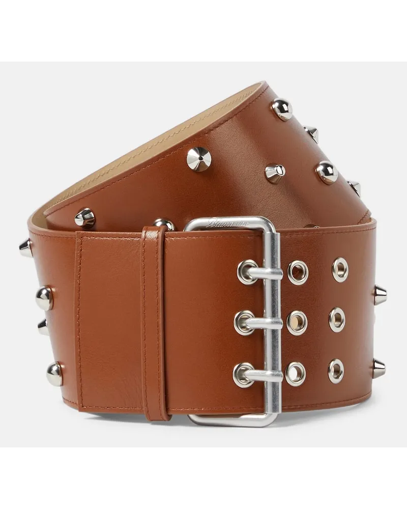 Blumarine Cintura in pelle con borchie Marrone