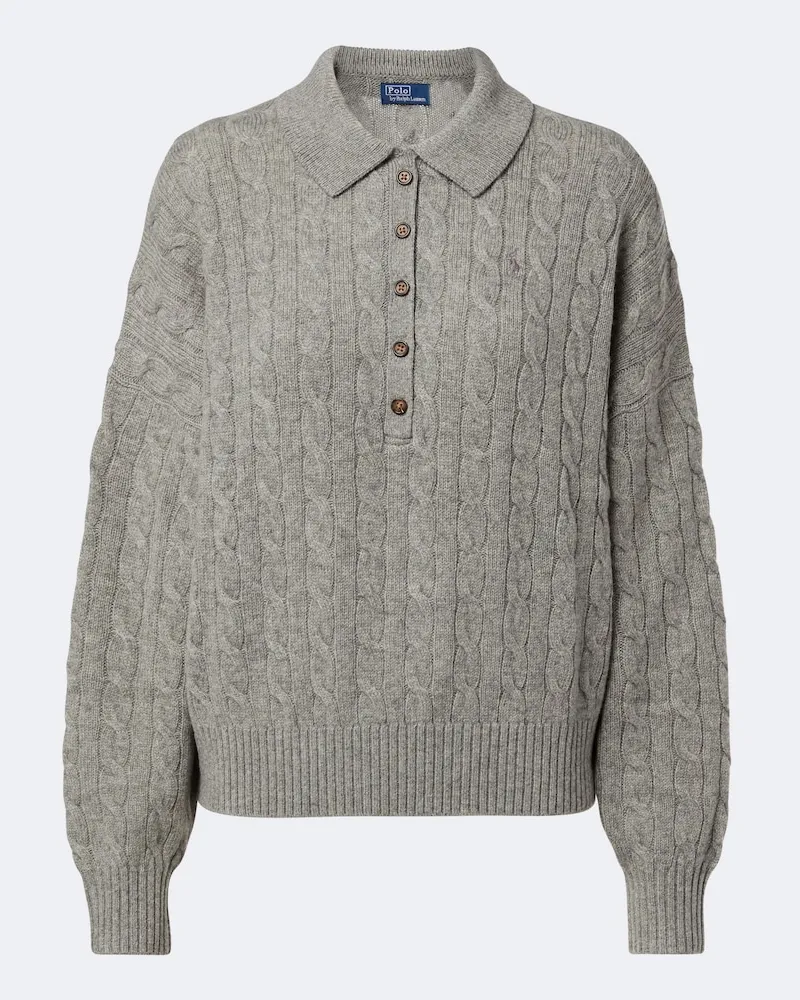 Ralph Lauren Pullover polo in lana e cashmere a trecce Grigio
