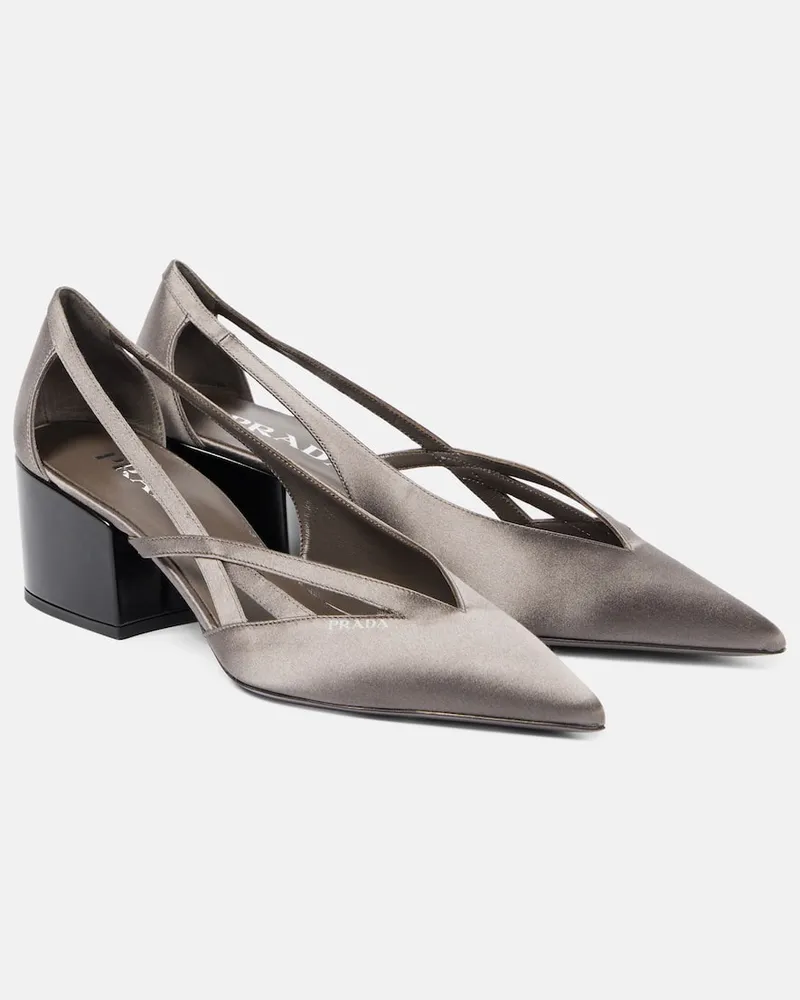 Prada Pumps Pointy 55 in raso con cut-out Grigio