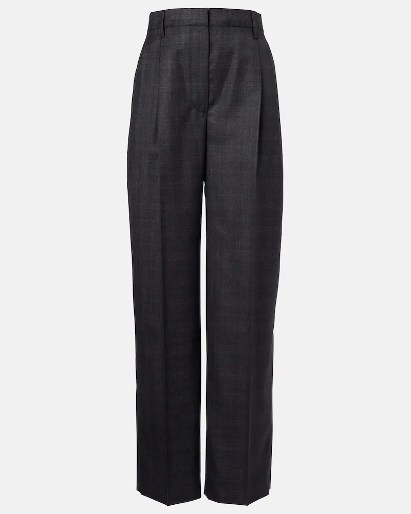 Prada Pantaloni a gamba larga in lana a quadri Grigio