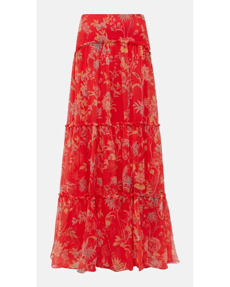 Etro Gonna lunga in seta con stampa Rosso