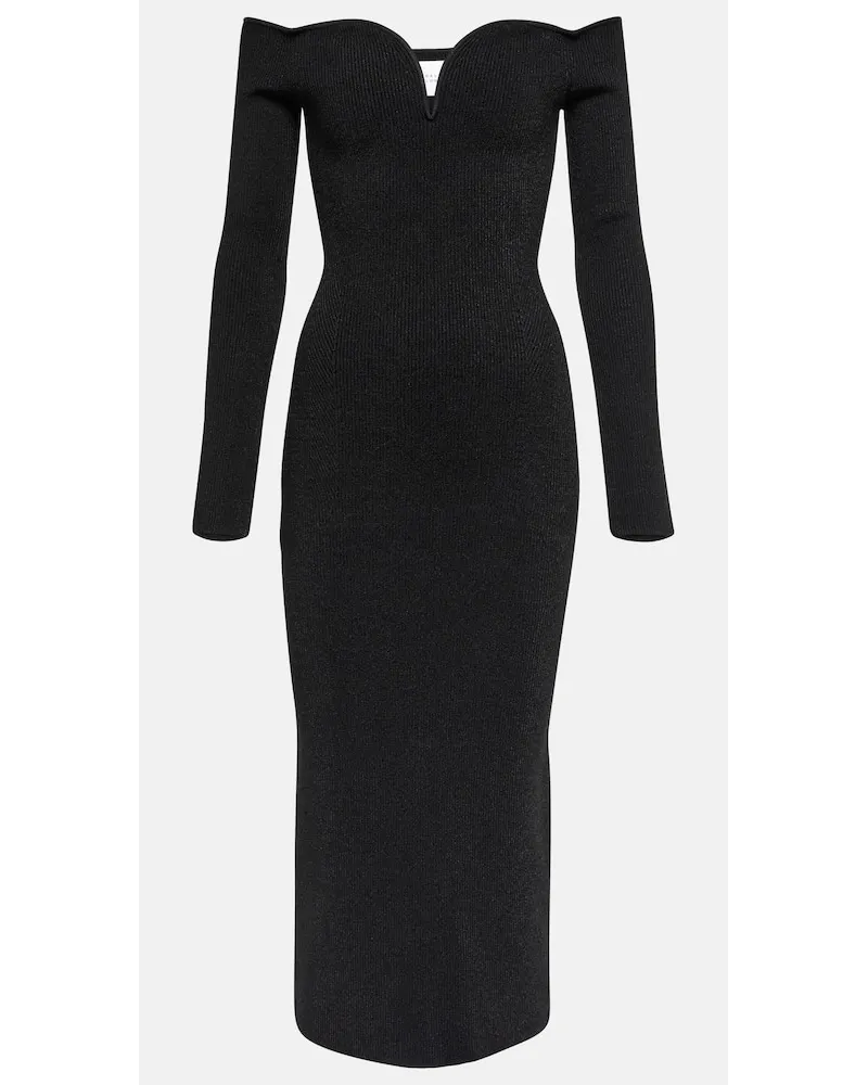 GALVAN Abito midi Grace con scollo bardot Nero