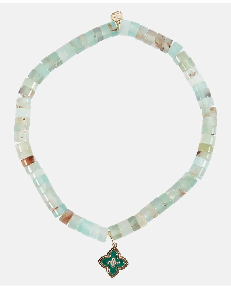 Sydney Evan Bracciale di perline con ciondolo marocchino in oro 14kt e diamante Verde