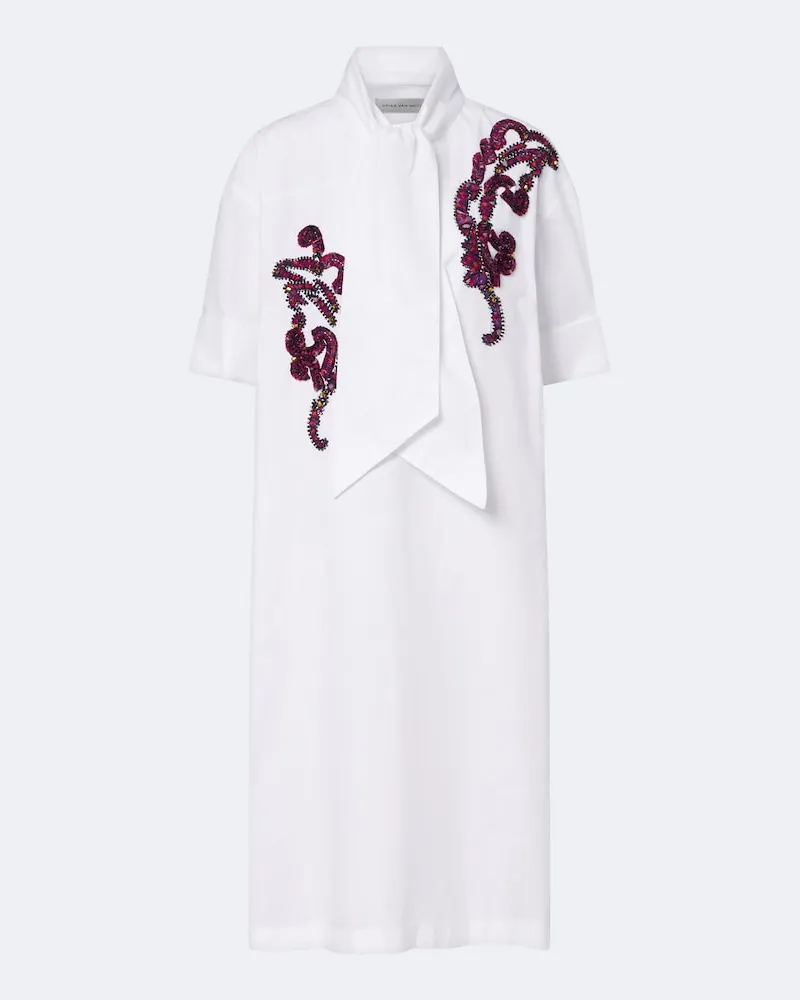 Dries van Noten Abito midi in popeline di cotone con perline Bianco