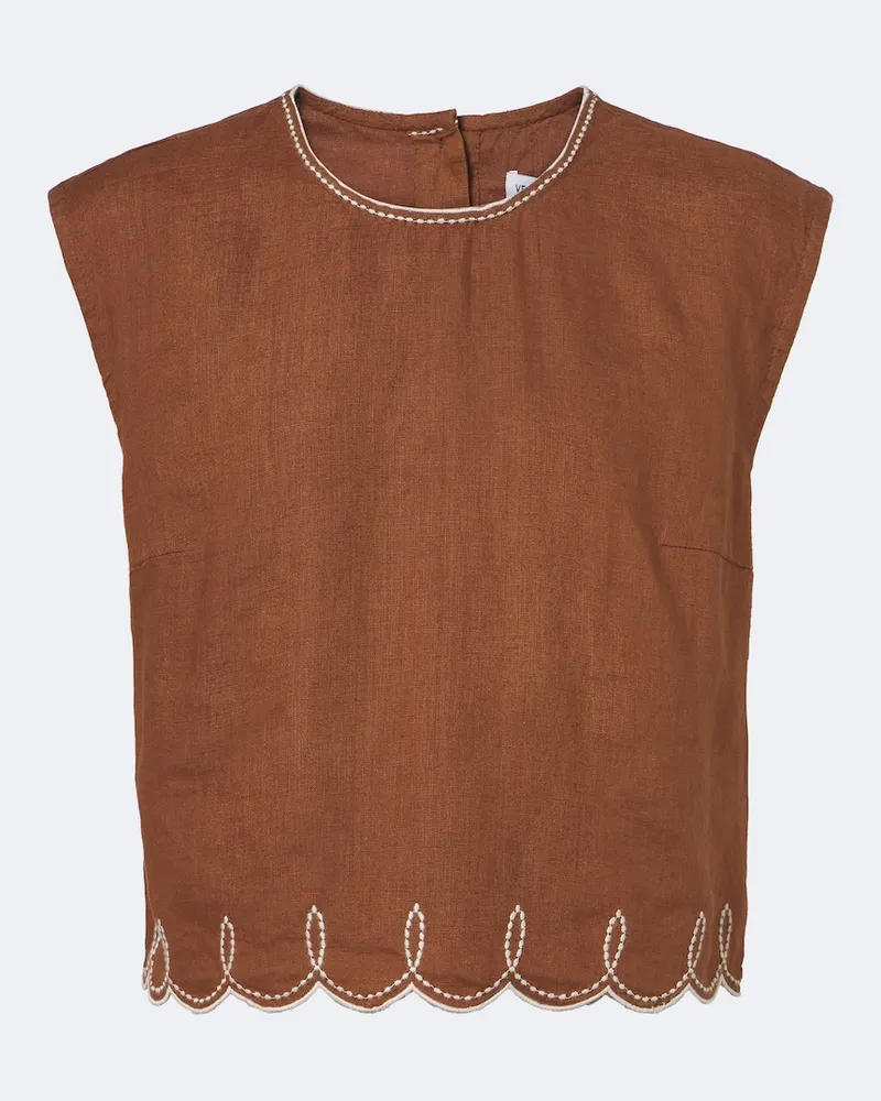Veronica Beard Top Kessan in lino con ricamo Marrone