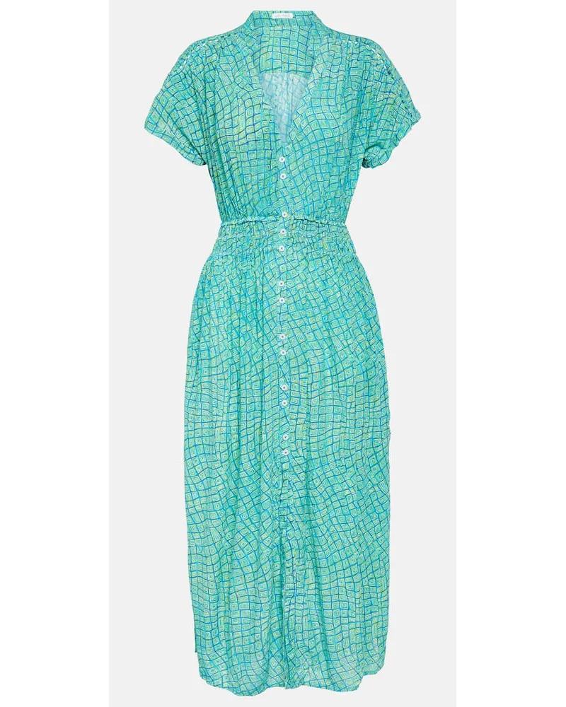 Poupette St Barth Abito midi Becky con stampa Blu