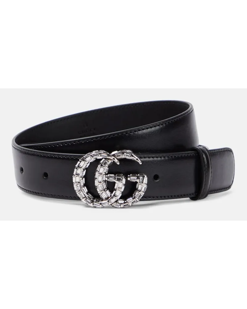 Gucci Cintura GG Marmont in pelle con cristalli Nero