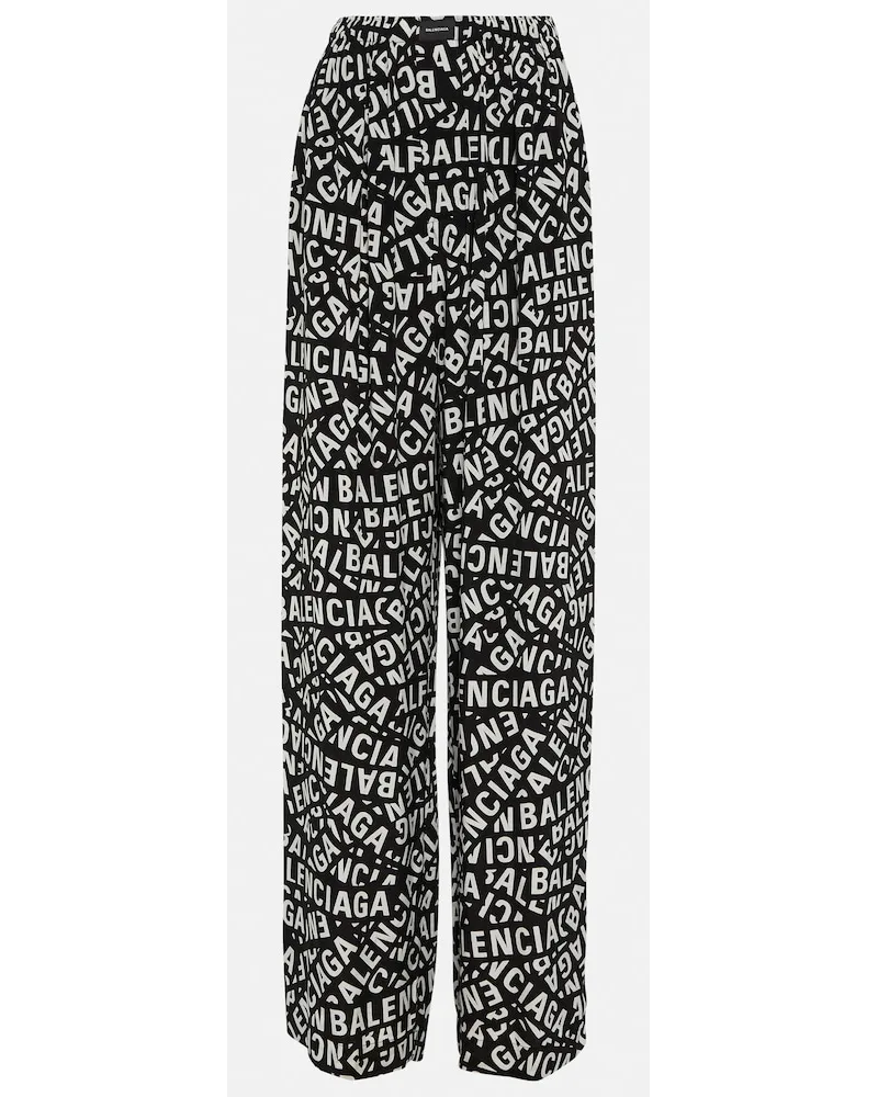 Balenciaga Pantaloni a gamba larga con logo Nero