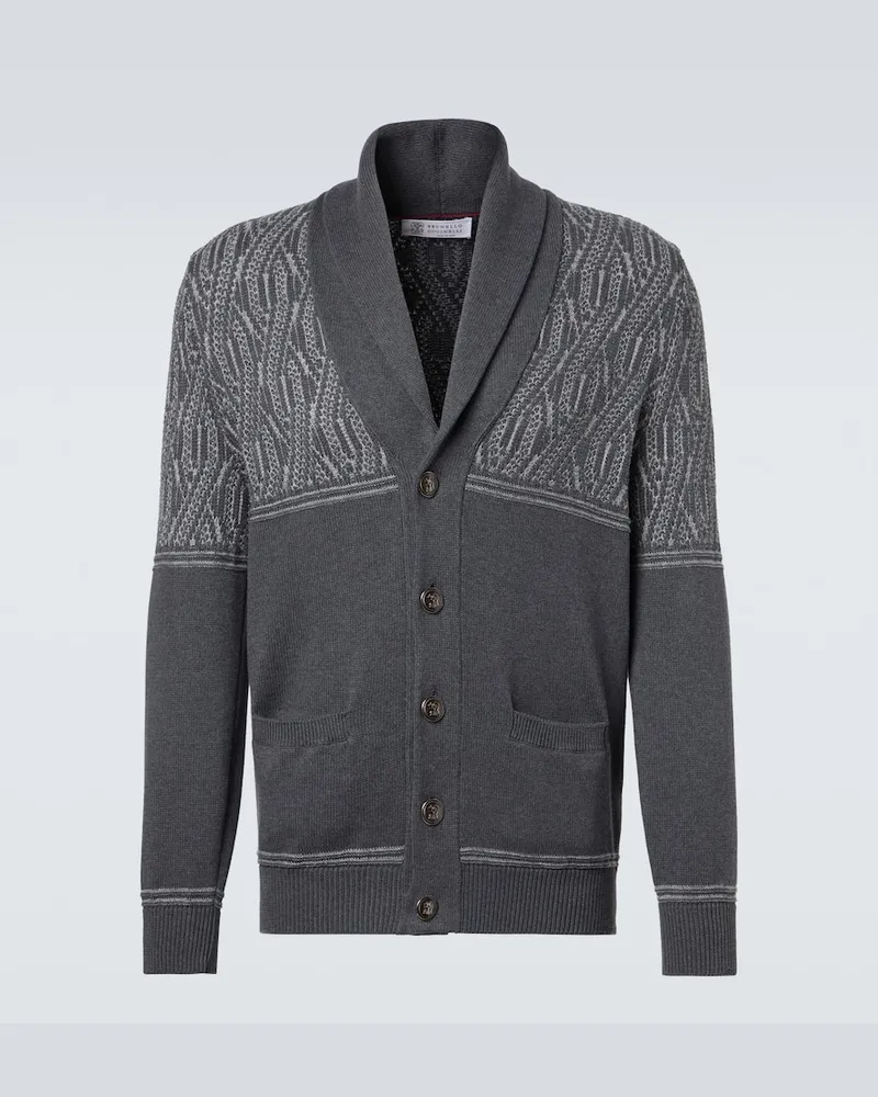 Brunello Cucinelli Cardigan in cotone con intarsio Grigio