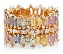 Suzanne Kalan Anello Sansa Pastel Rainbow in oro 18kt con diamanti e zaffiri Multicolore