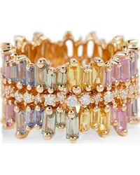 Suzanne Kalan Anello Sansa Pastel Rainbow in oro 18kt con diamanti e zaffiri Multicolore