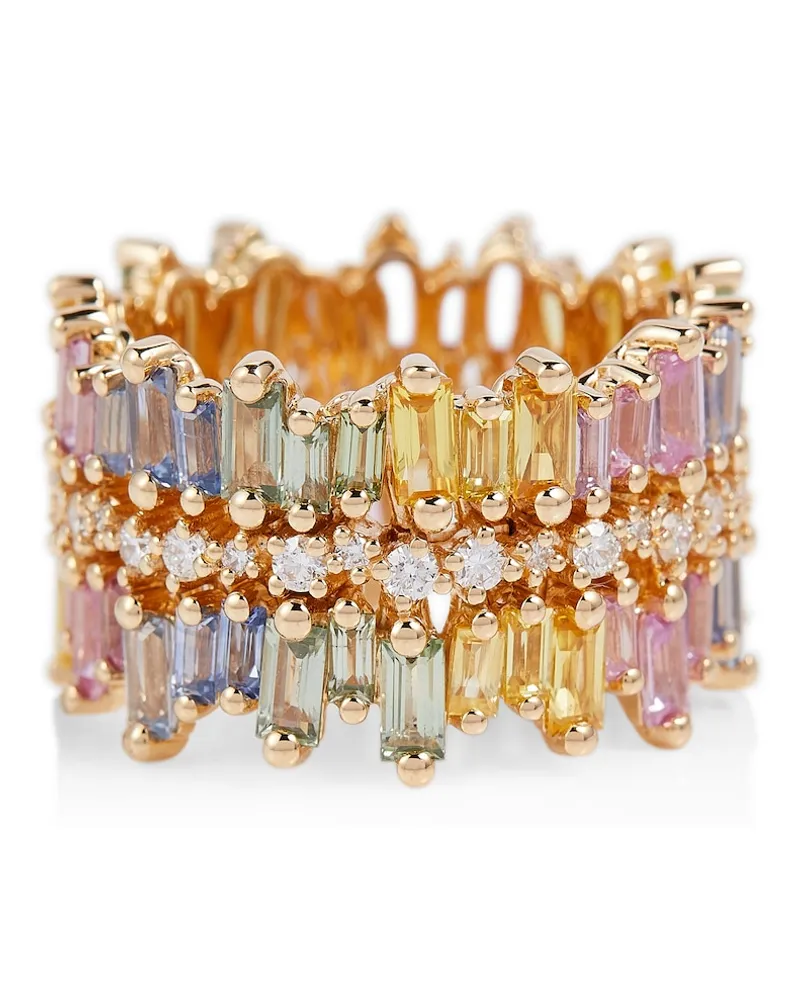 Suzanne Kalan Anello Sansa Pastel Rainbow in oro 18kt con diamanti e zaffiri Multicolore