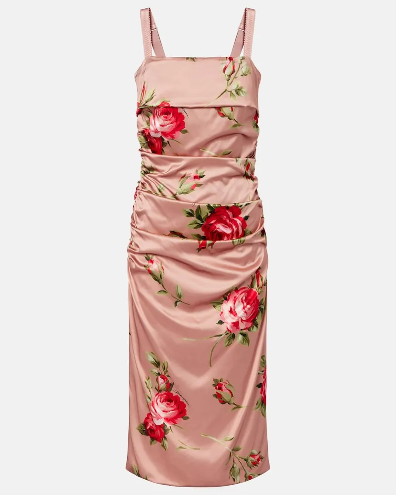 Dolce & Gabbana Abito midi in raso con stampa floreale Rosa