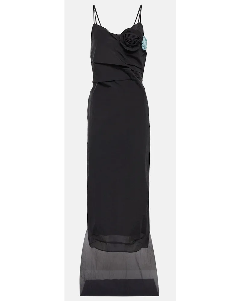 Prada Abito lungo in misto seta con fiore Nero