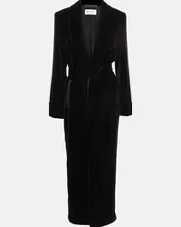 Saint Laurent Cappotto in velluto con cintura Nero