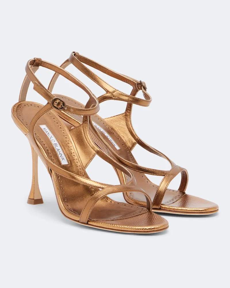 Manolo Blahnik Sandali Tibula in pelle metallizzata Oro