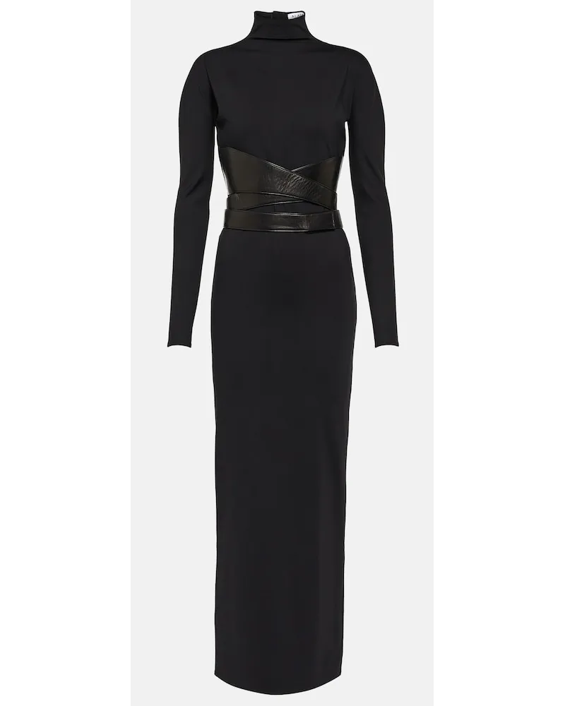 Alaïa AlaÃ¯a Abito lungo in jersey con pelle Nero