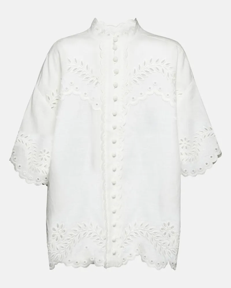 Zimmermann Blusa Junie in sangallo di lino Bianco