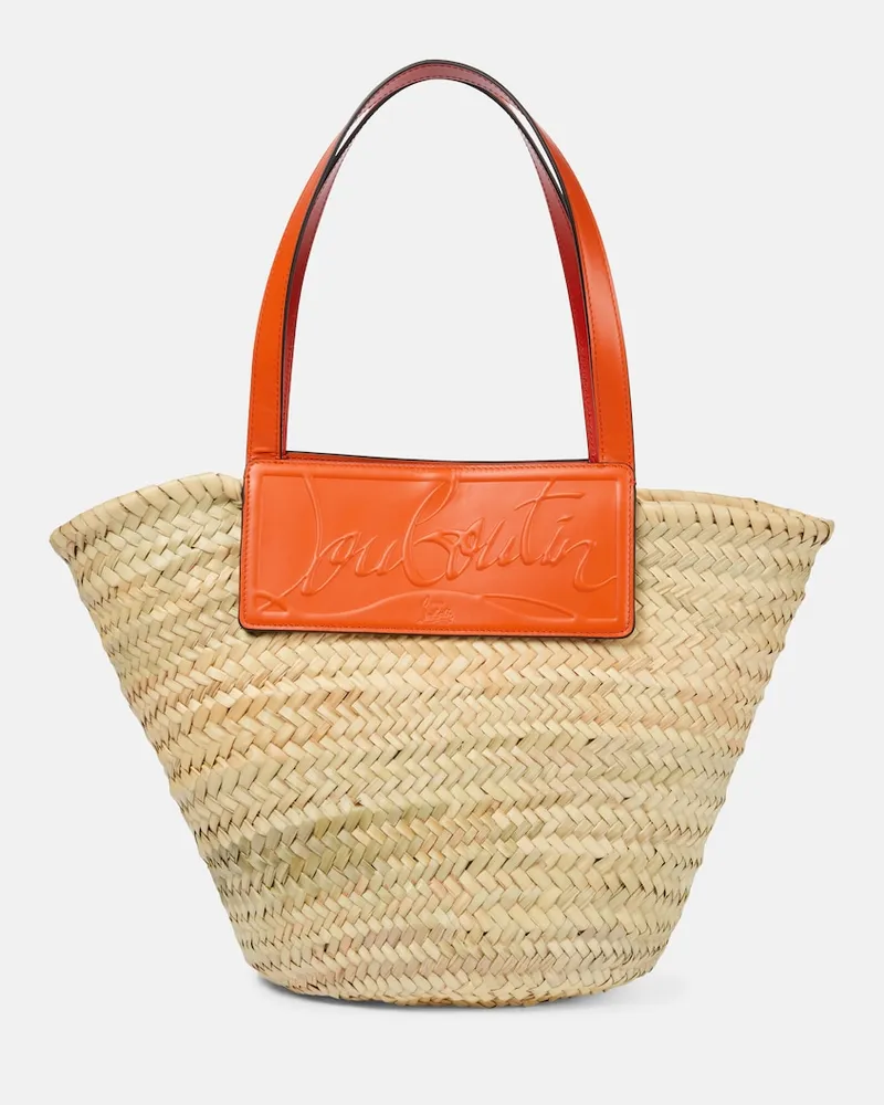 Christian Louboutin Shopper Loubishore in foglie di palma Beige