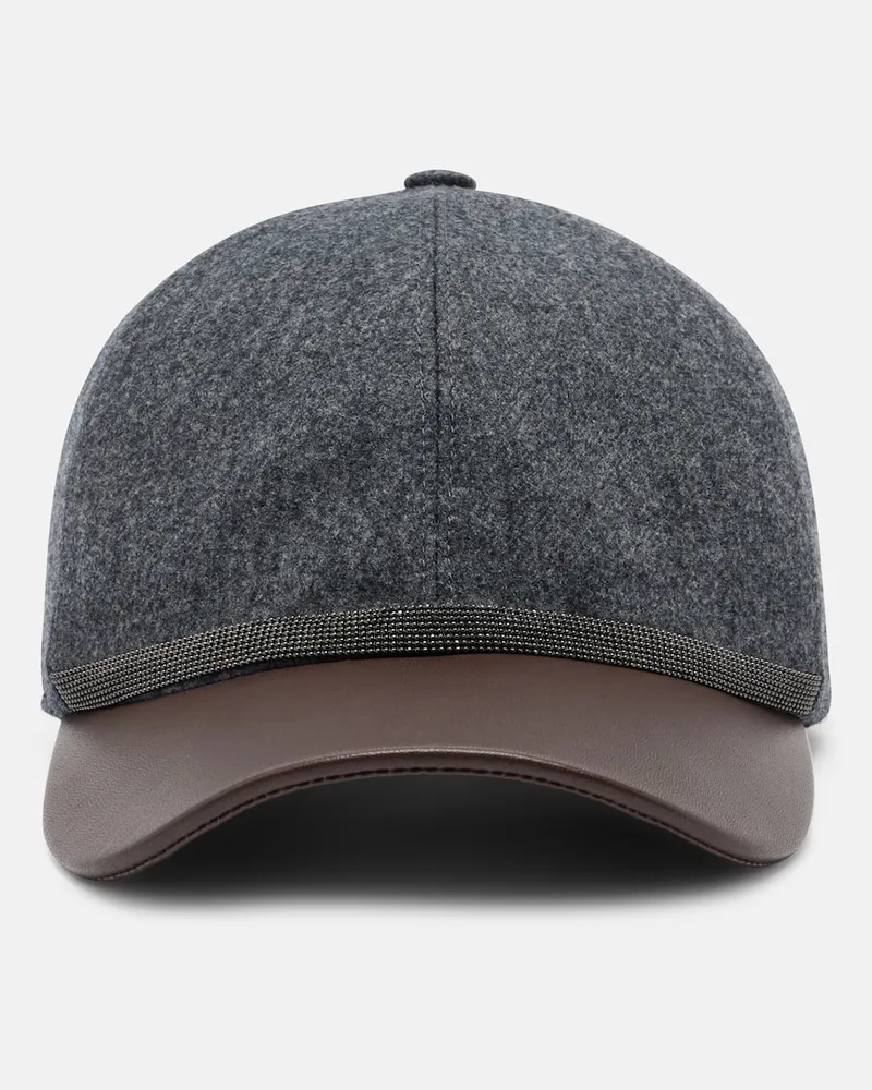 Brunello Cucinelli Cappello da baseball Monili in pelle e lana Grigio