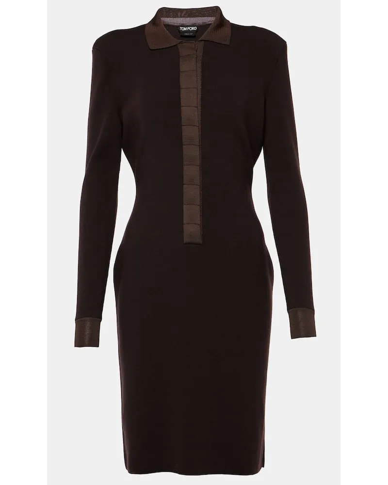 Tom Ford Miniabito in misto lana e seta Marrone