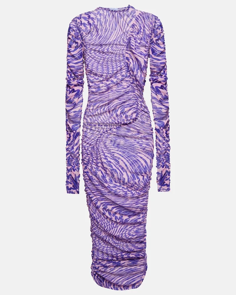 Thierry Mugler Abito midi in mesh con ruches Multicolore