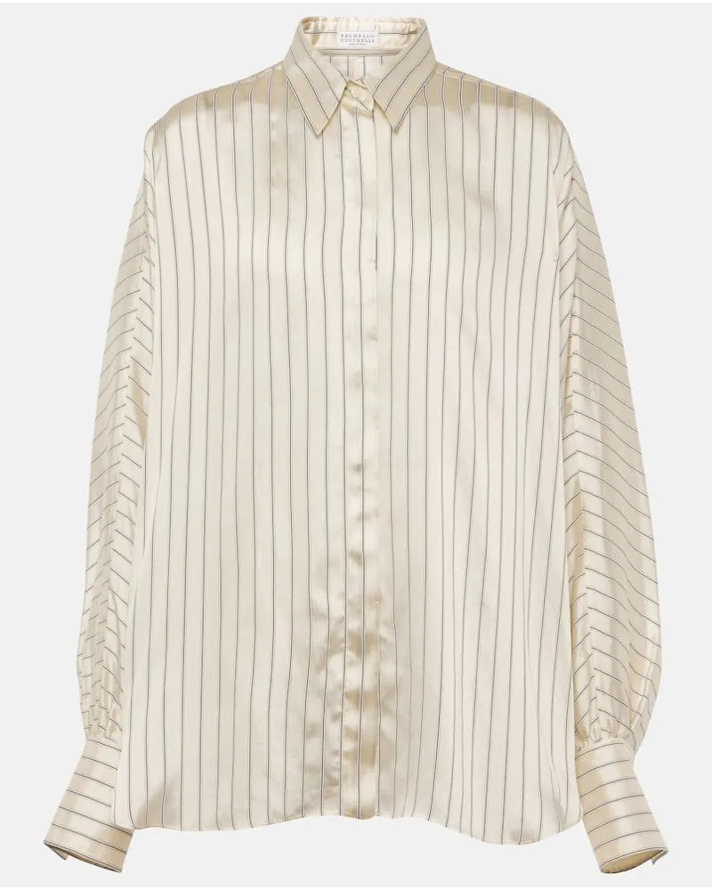 Brunello Cucinelli Camicia in raso a righe Beige