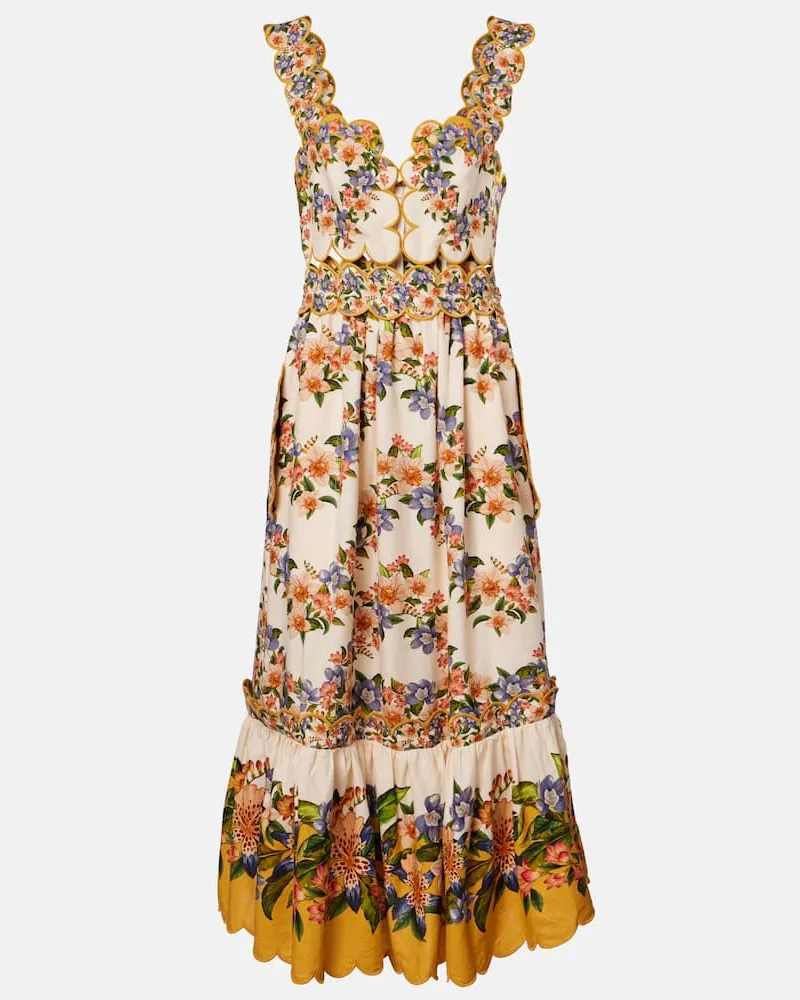 FARM Rio Abito midi in misto lino Multicolore