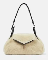 Amina Muaddi Borsa a spalla Gemini Small in shearling Beige