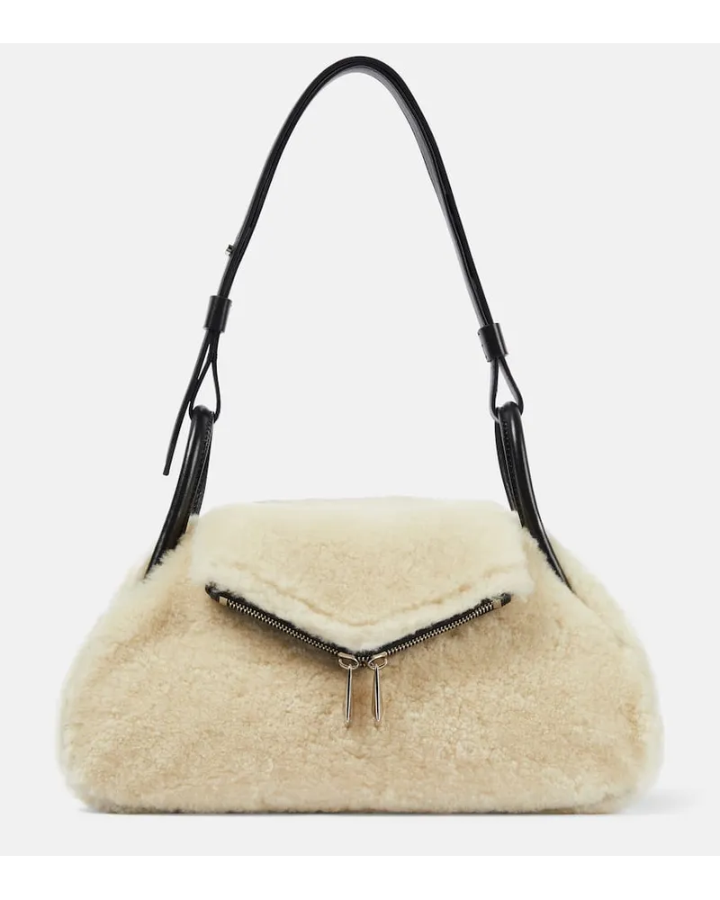 Amina Muaddi Borsa a spalla Gemini Small in shearling Beige