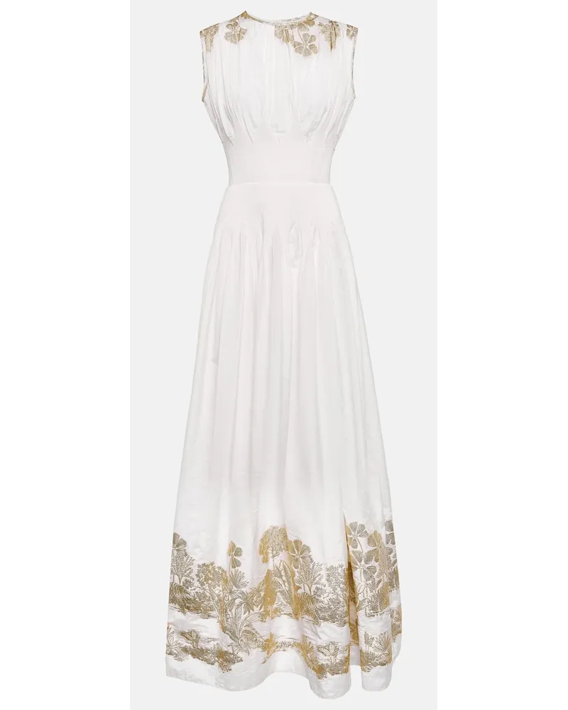 COSTARELLOS Abito lungo Eliza in jacquard con ricamo Bianco
