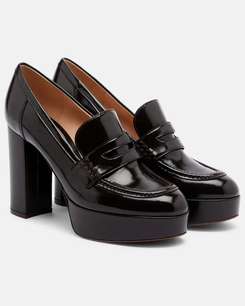 Gianvito Rossi Pumps loafer in pelle verniciata Marrone