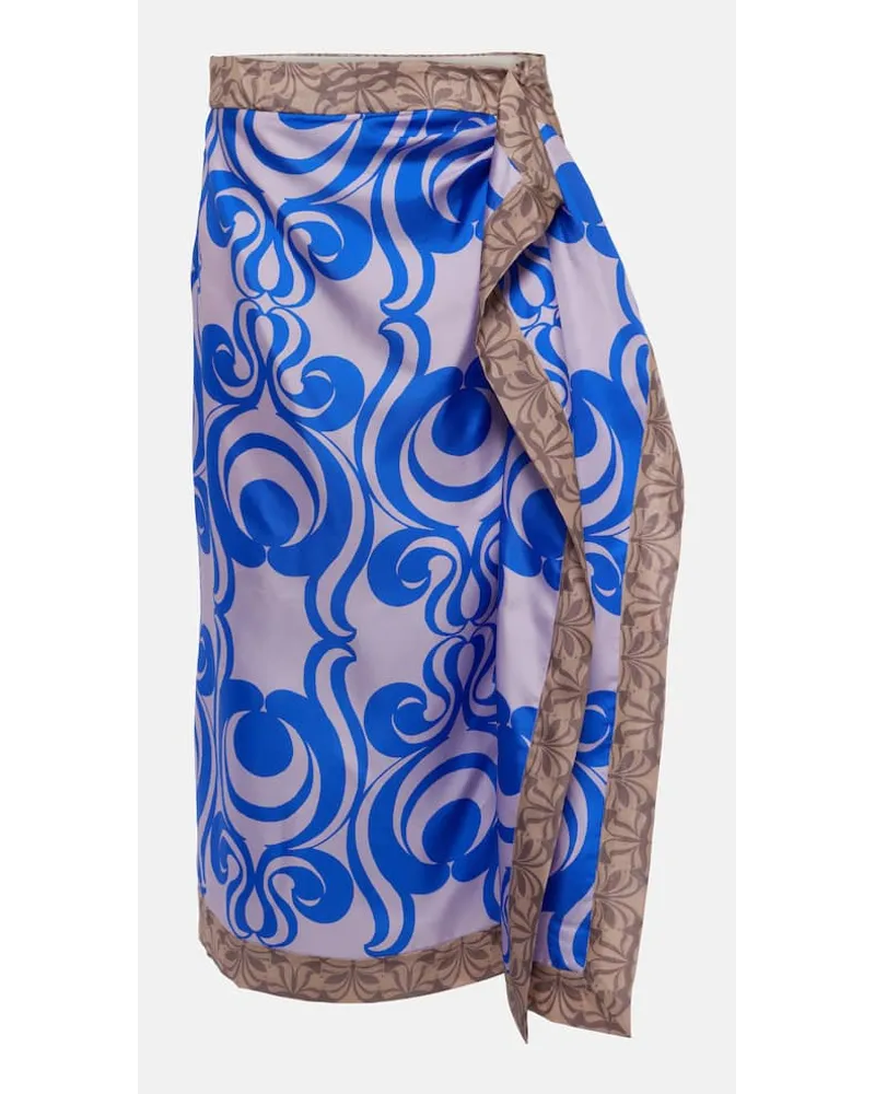 Dries van Noten Gonna in twill di seta Blu