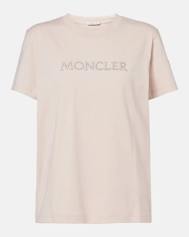 Moncler T-shirt in jersey di cotone con logo Rosa