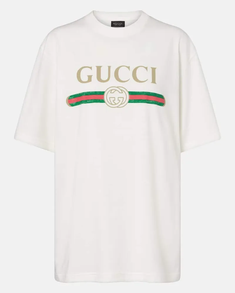 Gucci T-shirt in jersey di cotone e seta con logo Bianco