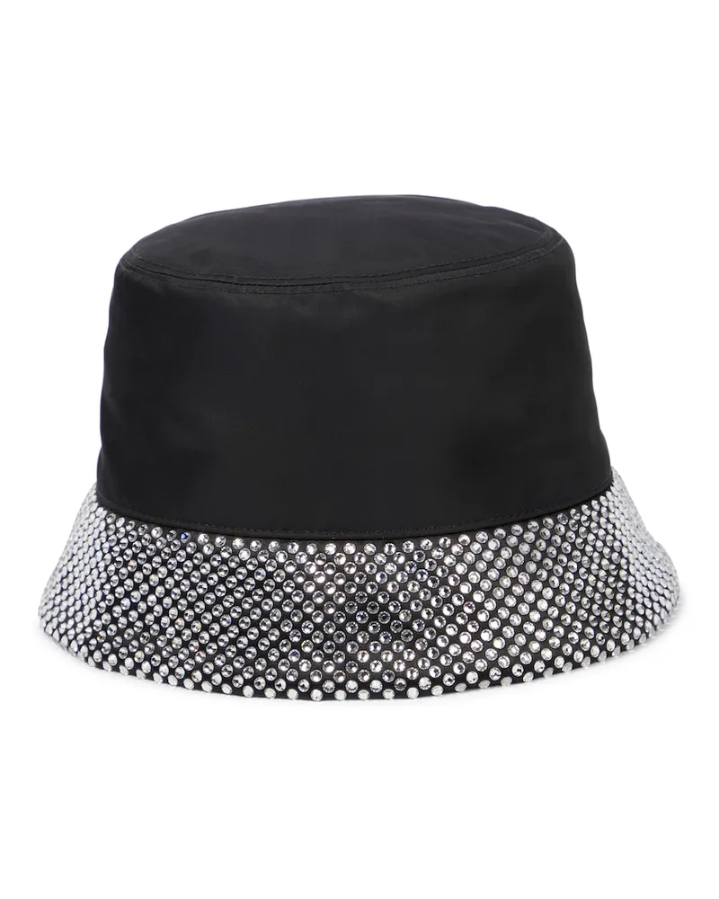 Prada Cappello da pescatore in nylon con cristalli Nero