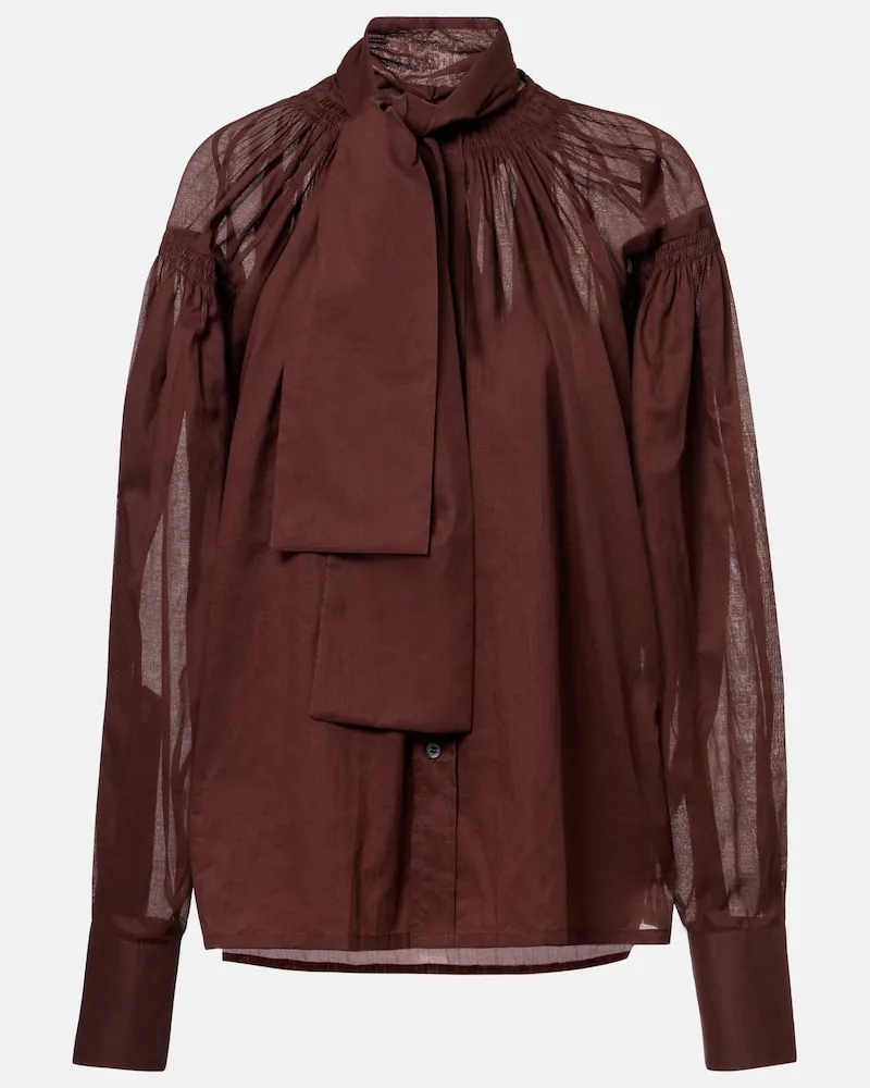 PLAN C Blusa in cotone con fiocco Marrone