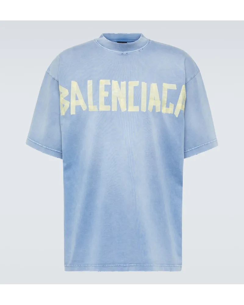 Balenciaga T-shirt Tape Type in jersey di cotone Blu