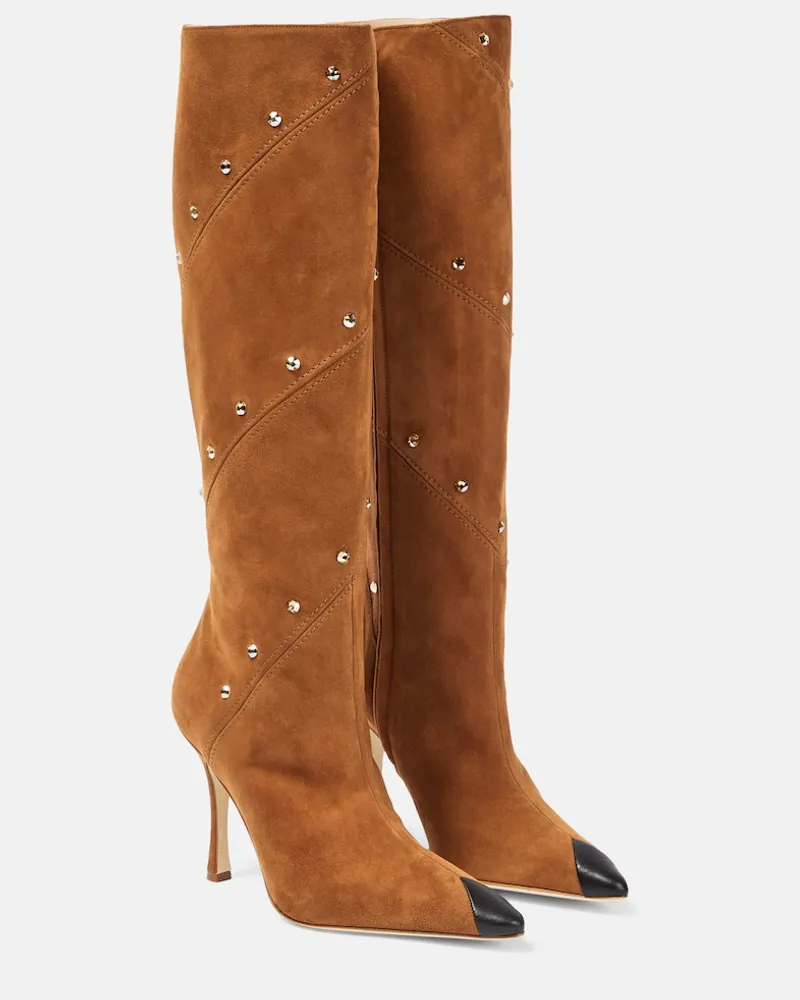 Alessandra Rich Stivali in suede con cristalli Marrone