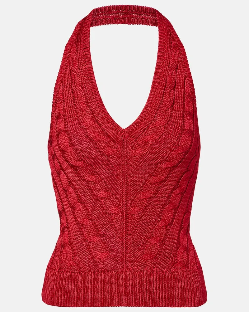 Ralph Lauren Top all'americana in seta a trecce Rosso