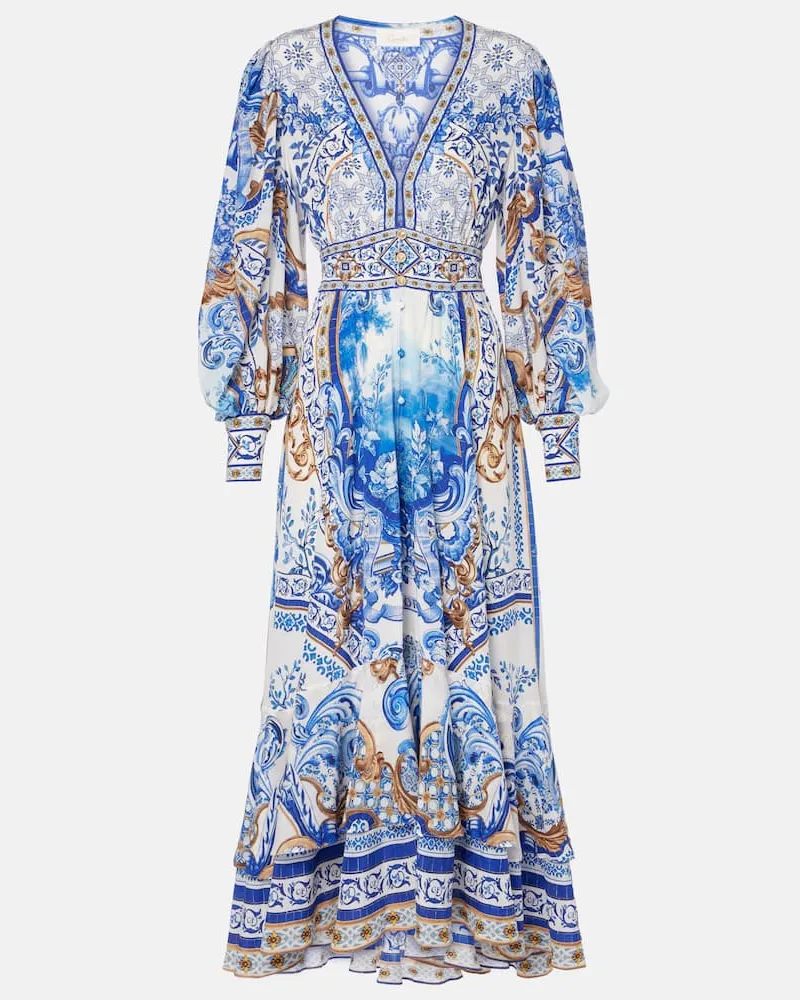 Camilla Abito midi in seta con stampa Multicolore
