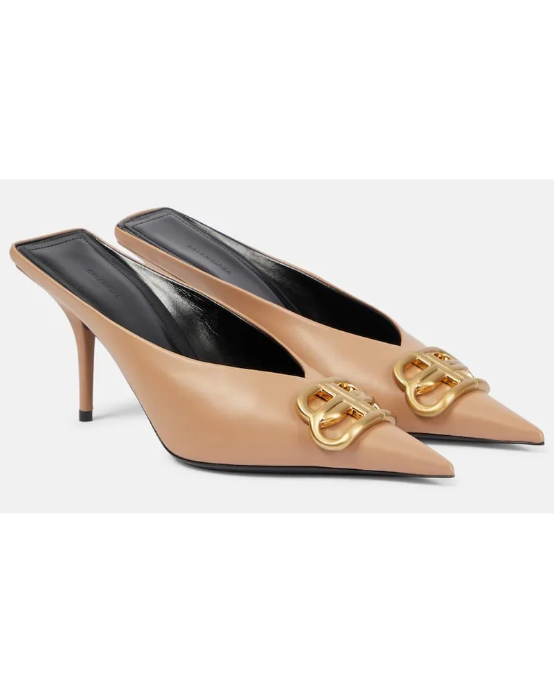 Balenciaga Mules Square Knife 80 BB in pelle Beige