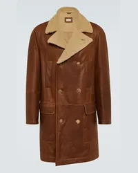 Brunello Cucinelli Cappotto in pelle con shearling Marrone