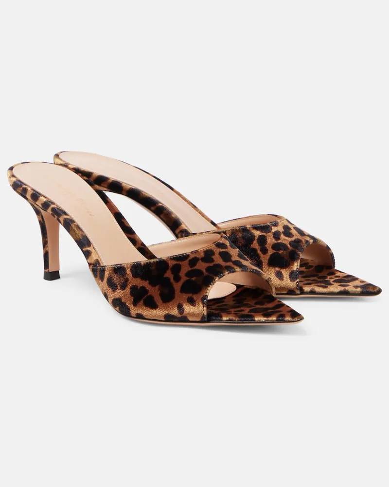 Gianvito Rossi Mules 70 in velluto con stampa laopardata Marrone
