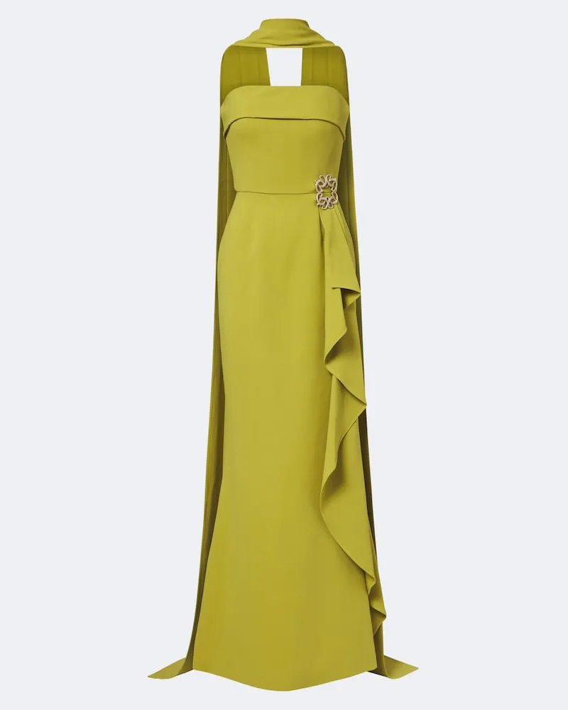 Elie Saab Abito lungo in cady con sciarpa Verde