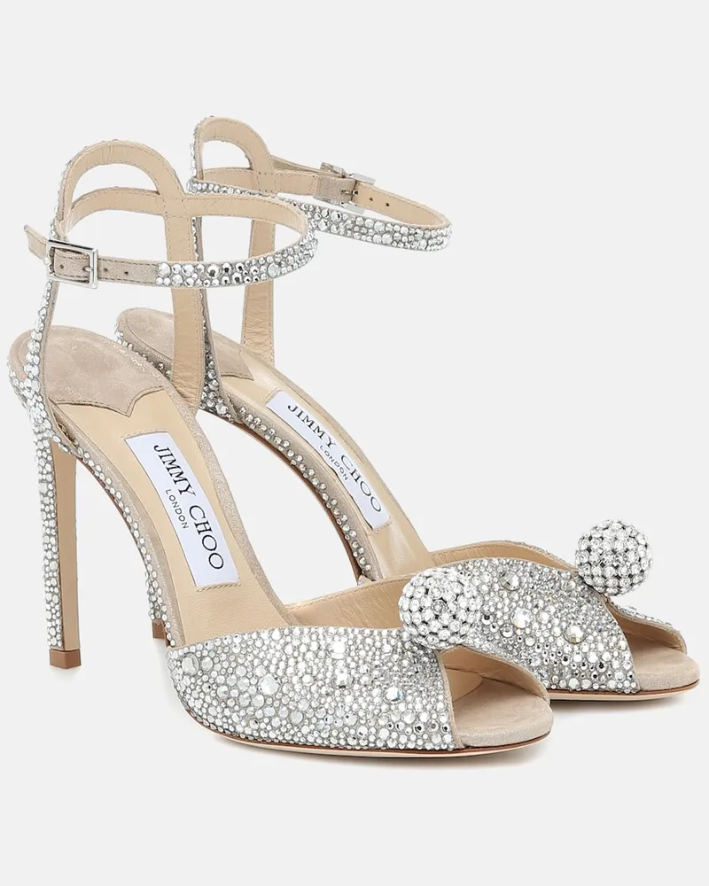 Jimmy Choo Sandali Sacora 100 in suede con cristalli Argento