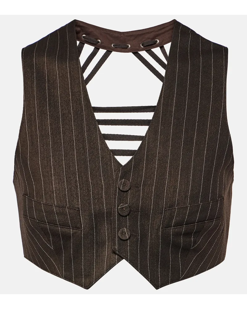 Jean Paul Gaultier Gilet cropped in misto lana a righe Marrone