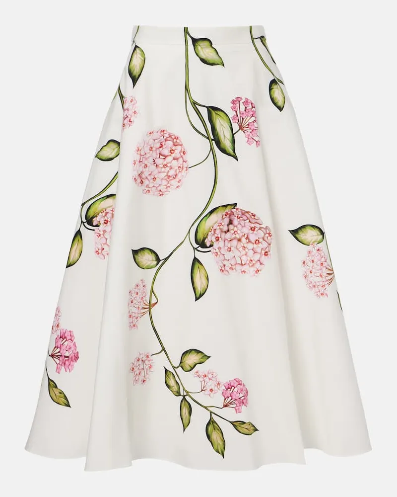 Oscar de la Renta Gonna midi in popeline di misto cotone Bianco