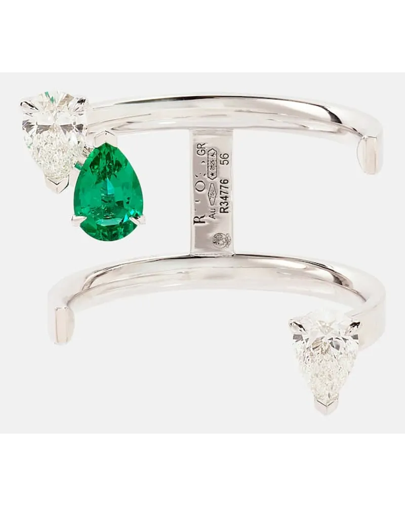 Repossi Anello Serti Sur Vide in oro bianco 18kt con diamanti e smeraldo Multicolore